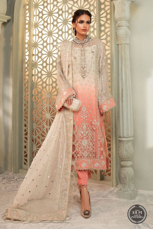 Maria b Chiffon - MPC-22-208-Cream and Coral Pink